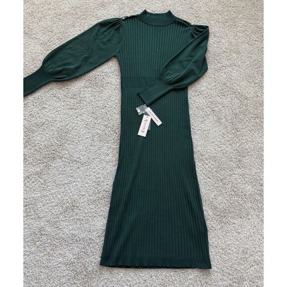 Nanette Lepore Hunter Green Midi Sweater Dress Large Holiday Festive Christmas - Picture 4 of 9